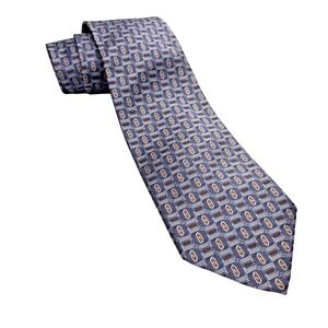Robert Talbott Studio USA Geometric Neat Woven Blue Handsewn USA Silk Tie